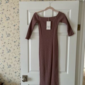 NWT Zara Women's Long Sleeve Ribbed Dress in Mauve